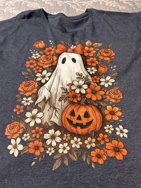 Halloween Ghost & Pumpkin Kids Costume Tee - Orange Floral Design 6xlt